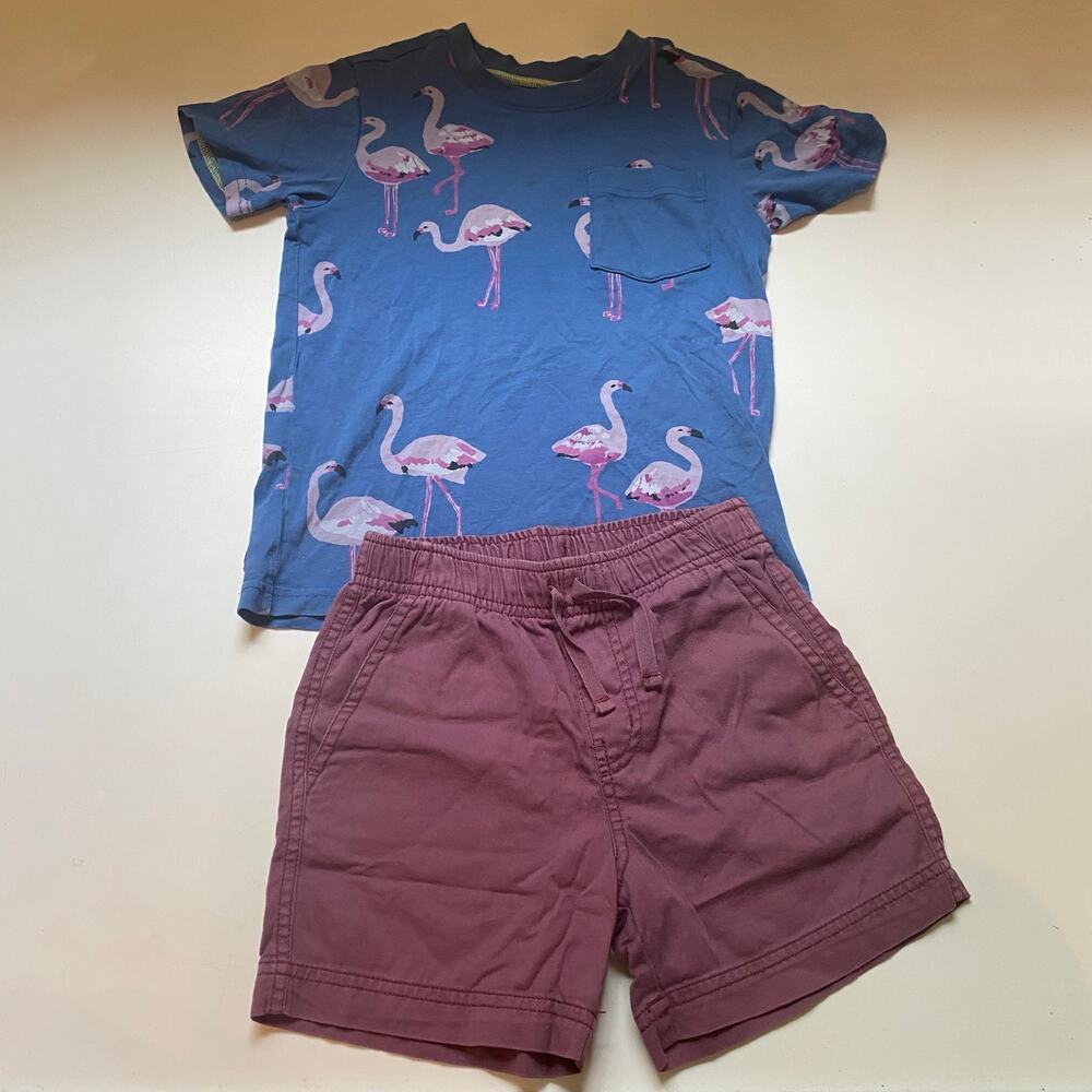 Tea Collection Flamingo Short Sleeve Shirt Purple Shorts Outfit